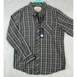 One Day Away Flannel Shirt Adult Large Grey Plaid Button Down Casual Mens NEW